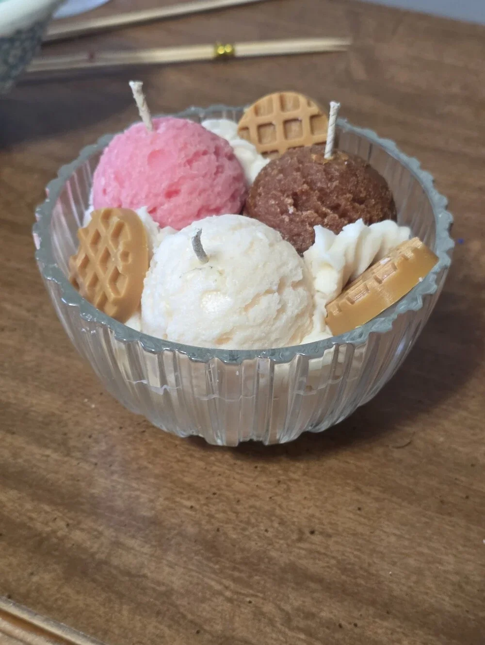 Ice Cream Sundae Dessert Candle Vintage Glass Bowl Candle Waffle Cone Dessert